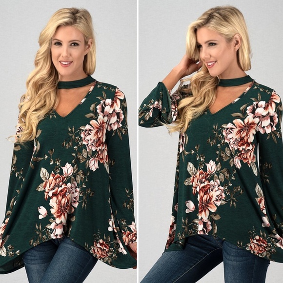LAST ONE! Hunter Green Bell Sleeve Top - Picture 3 of 5